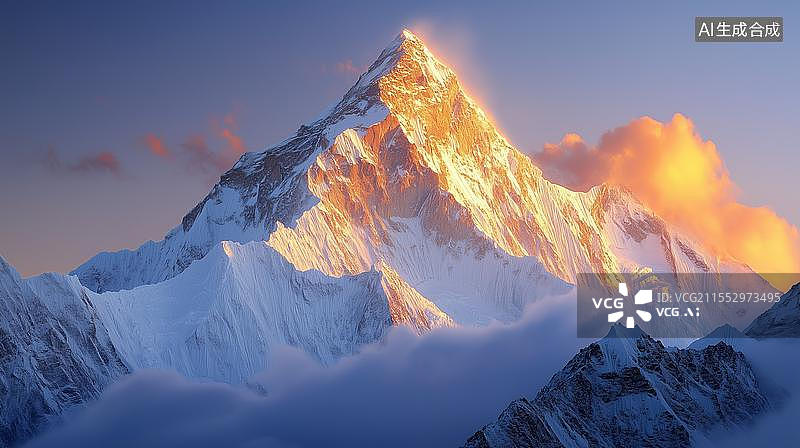 【AI数字艺术】自然风光地理杂志日照金山图片素材