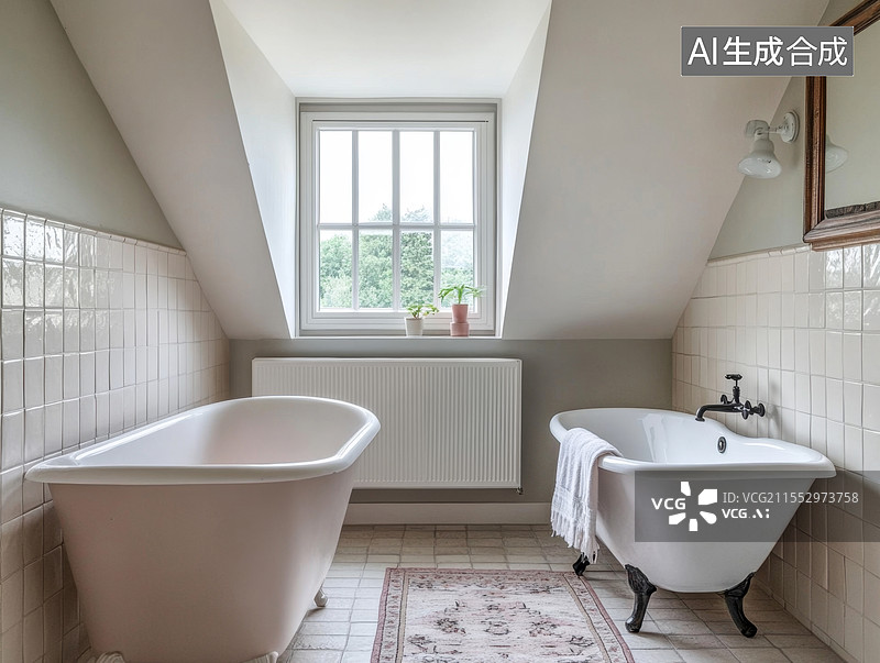 【AI数字艺术】阁楼浴室双浴缸设计图片素材