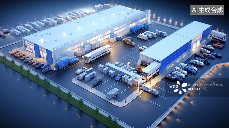 【AI数字艺术】夜间物流枢纽图片素材