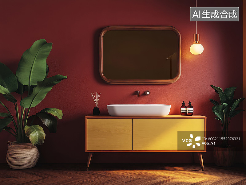 【AI数字艺术】现代浴室洗手台装饰图片素材