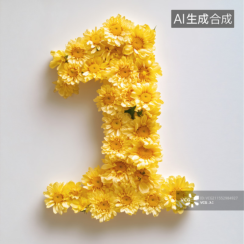【AI数字艺术】黄菊拼成数字1造型别致图片素材