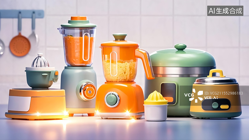 【AI数字艺术】厨房家电产品三维插画图片素材