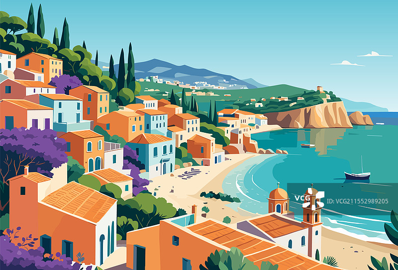 地中海海滩色彩斑斓的艺术横幅图片素材