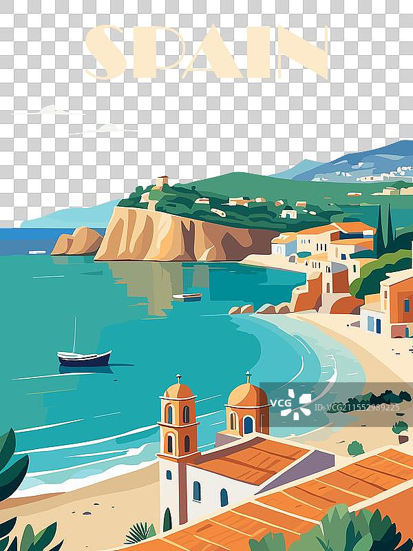 西班牙旅行目的地复古风格海报图片素材