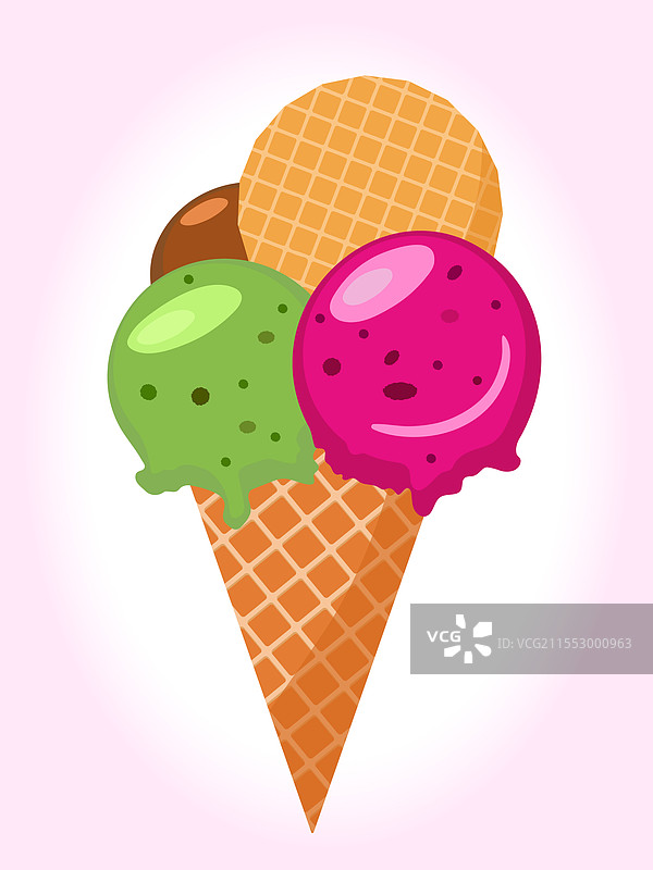 不同口味的冰淇淋在蛋筒中图片素材