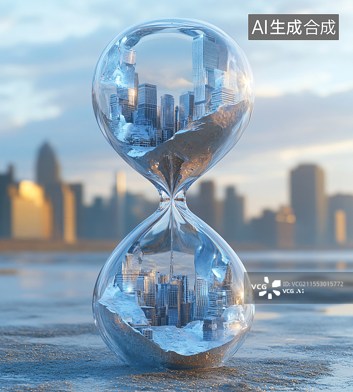 【AI数字艺术】科技感城市沙漏图片素材