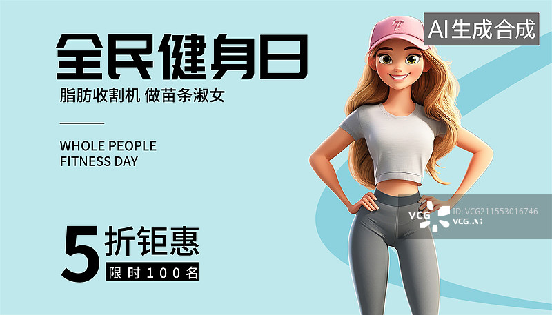 【AI数字艺术】全民健身日健生运动3D人物插画海报模板图片素材