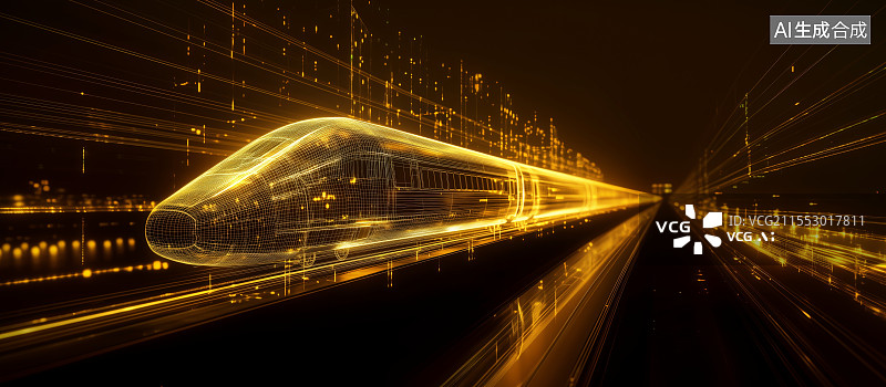 【AI数字艺术】科技粒子风格高铁轨道列车交通运输背景图片素材