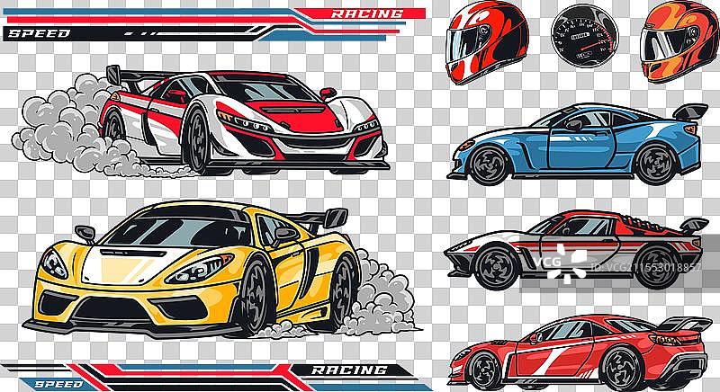 赛车运动多彩贴纸套装图片素材