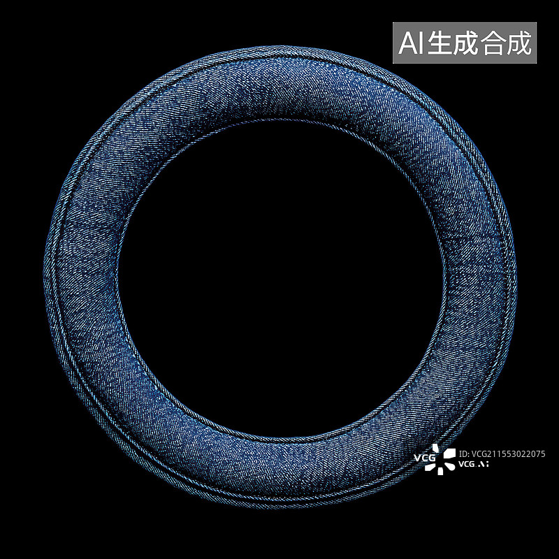 【AI数字艺术】黑底蓝色牛仔风格布料的圆环补丁扁平背景素材极简图案图片素材