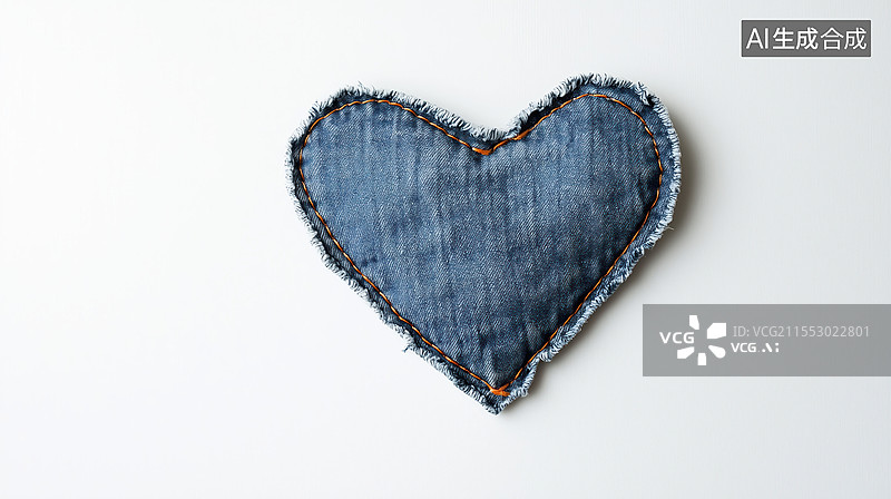 【AI数字艺术】白底蓝色牛仔风格布料的心形补丁扁平背景素材极简图案图片素材