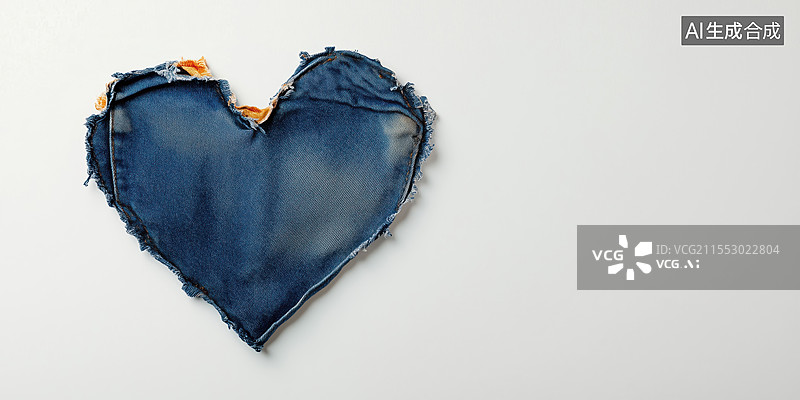 【AI数字艺术】白底蓝色牛仔风格布料的心形补丁扁平背景素材极简图案图片素材