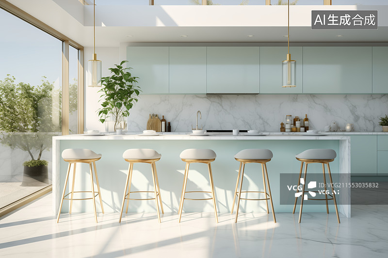 【AI数字艺术】北欧风轻奢厨房餐厅设计图片素材