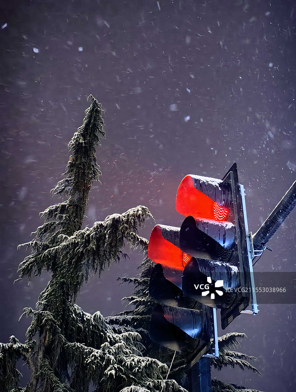 雪中红绿灯图片素材