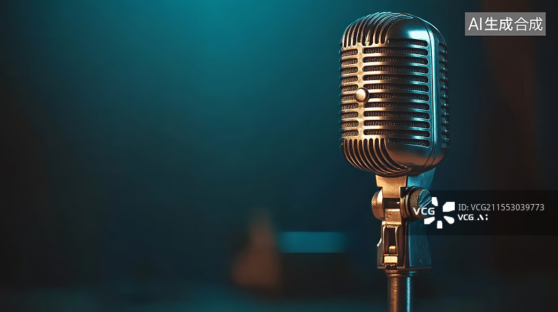 【AI数字艺术】舞台上复古麦克风特写图片素材