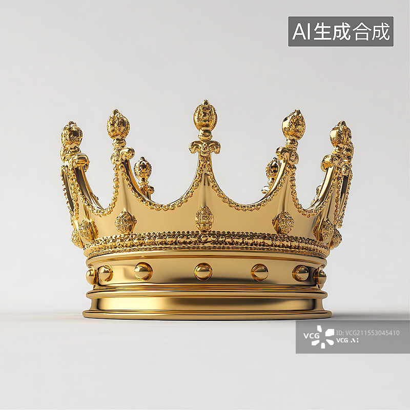 【AI数字艺术】立体质感金色可爱华贵的国王女王皇冠王冠图片素材