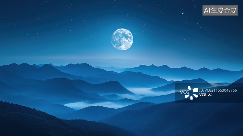 【AI数字艺术】中秋节月亮山河中国传统风格海报背景图片素材