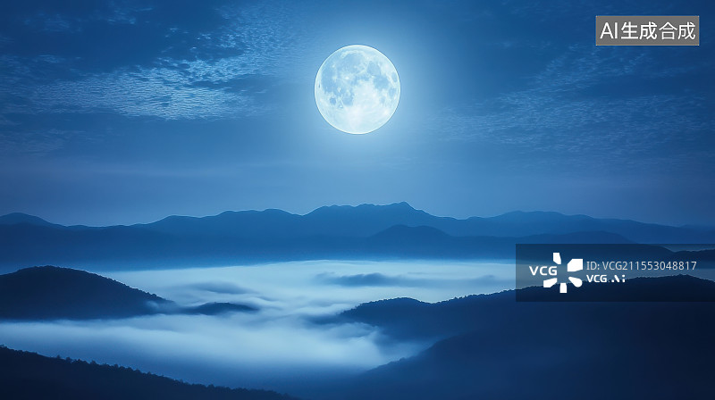 【AI数字艺术】中秋节月亮山河中国传统风格海报背景图片素材