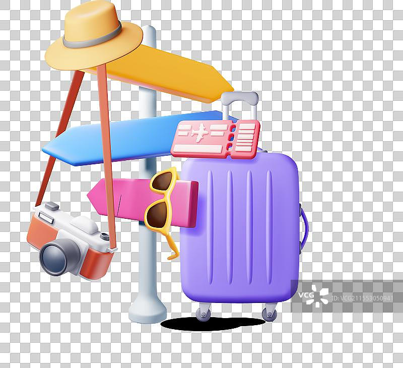 3D航空票旅行包相机和指示器图片素材