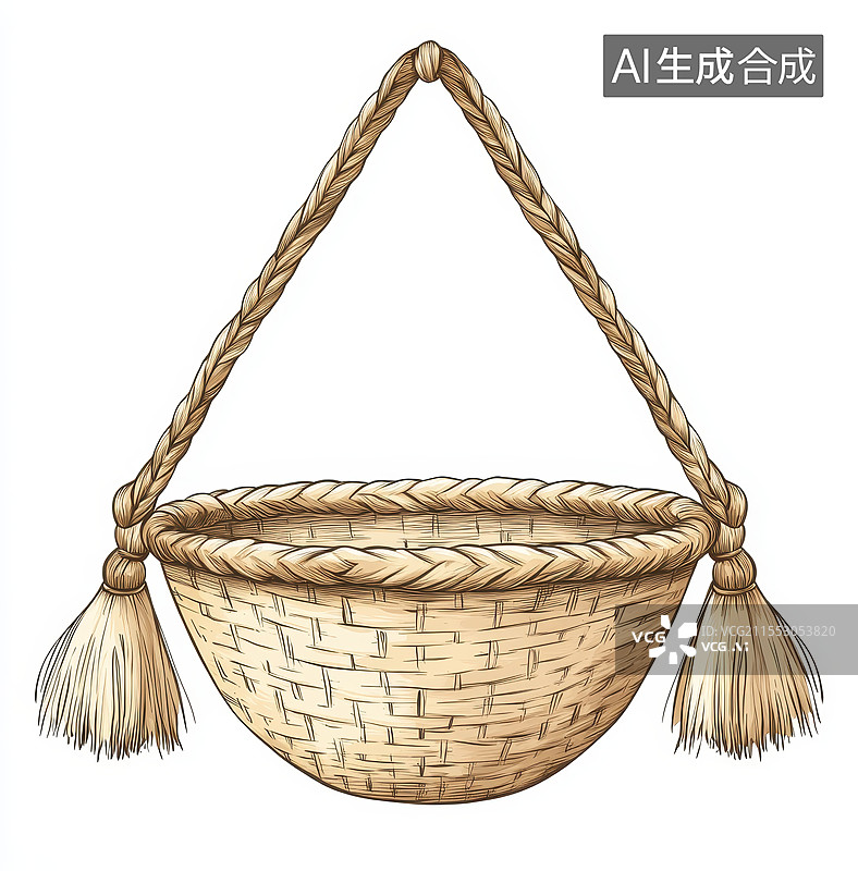 【AI数字艺术】卡通非物质文化遗产手工柳条藤条竹编篮子图片素材