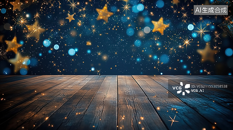 【AI数字艺术】木板上的星空夜景图片素材