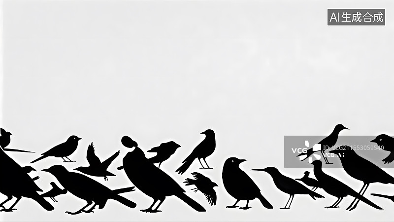 【AI数字艺术】黑白鸟剪影背景图片素材