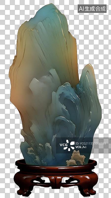 【AI数字艺术】国风手绘插画，中式文房摆件，观赏石，假山奇石摆件，免抠元素图片素材