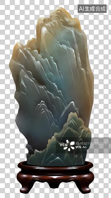 【AI数字艺术】国风手绘插画，中式文房摆件，观赏石，假山奇石摆件，免抠元素图片素材