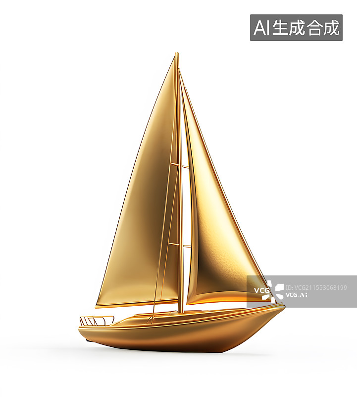 【AI数字艺术】3D金色帆船图标高端金融理财图片素材