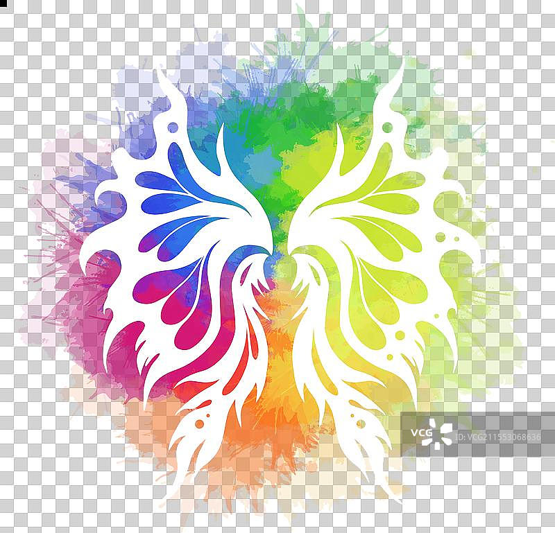 彩虹上的白色仙女翅膀剪影图片素材