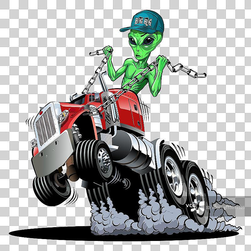 卡通外星人驾驶卡车图片素材