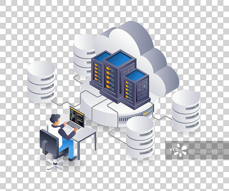 商业云服务器管理操作员扁平化设计图片素材