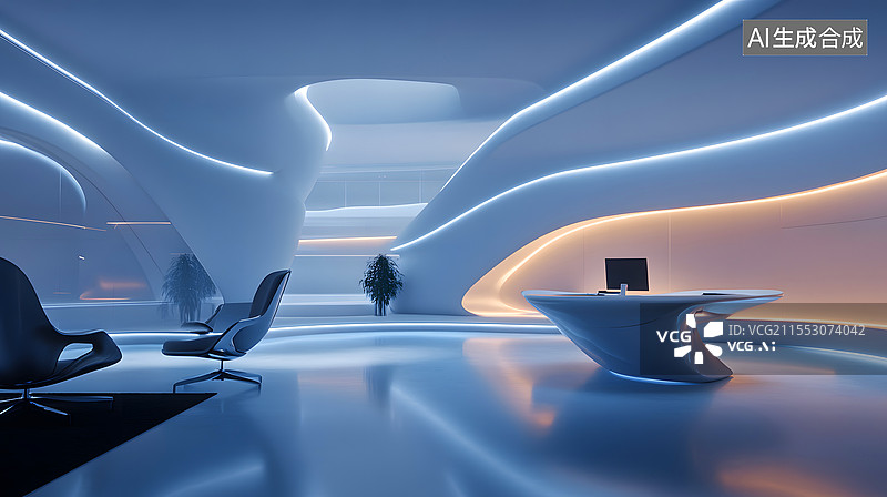 【AI数字艺术】未来科技感感办公空间图片素材