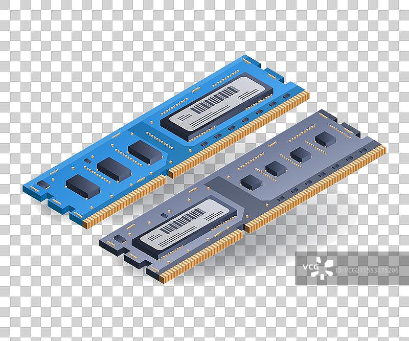 高速计算机RAM内存平面等距3D图形图片素材