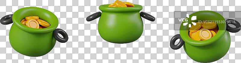 装满金币的绿色锅炉图片素材