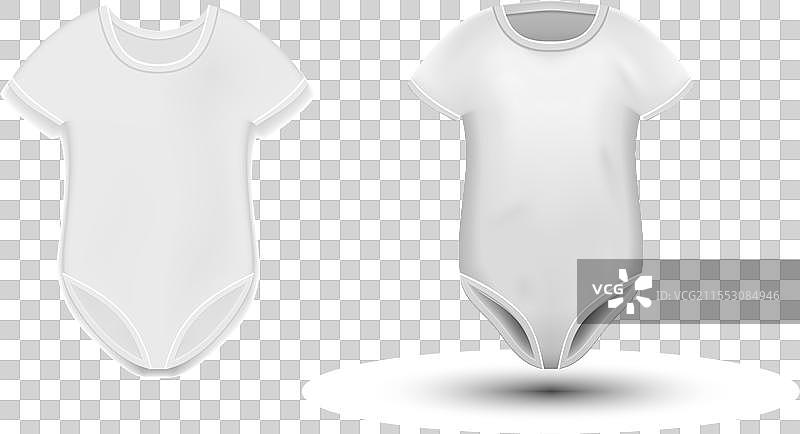 纤细的3D白色半袖婴儿连体衣样机图片素材