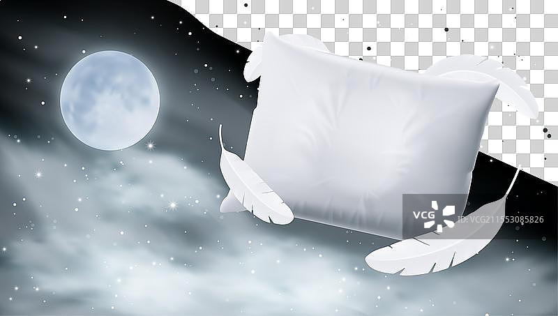 多云的夜空上有一个大枕头图片素材