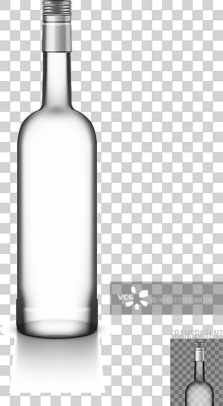 透明玻璃伏特加瓶，带螺旋盖图片素材
