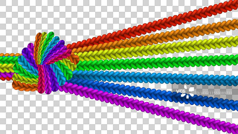 五彩缤纷的绳结，呈现出彩虹的颜色图片素材