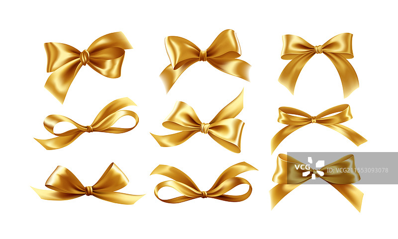 优雅金色丝带和蝴蝶结的集合图片素材