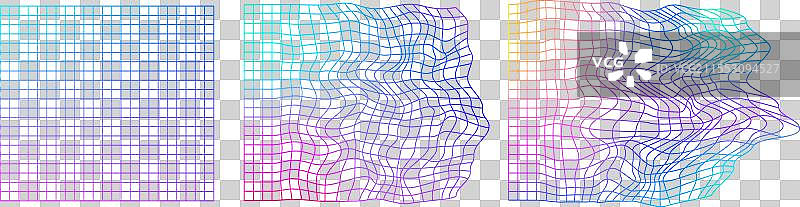 一组扭曲的网格背景，风格为蒸汽波图片素材