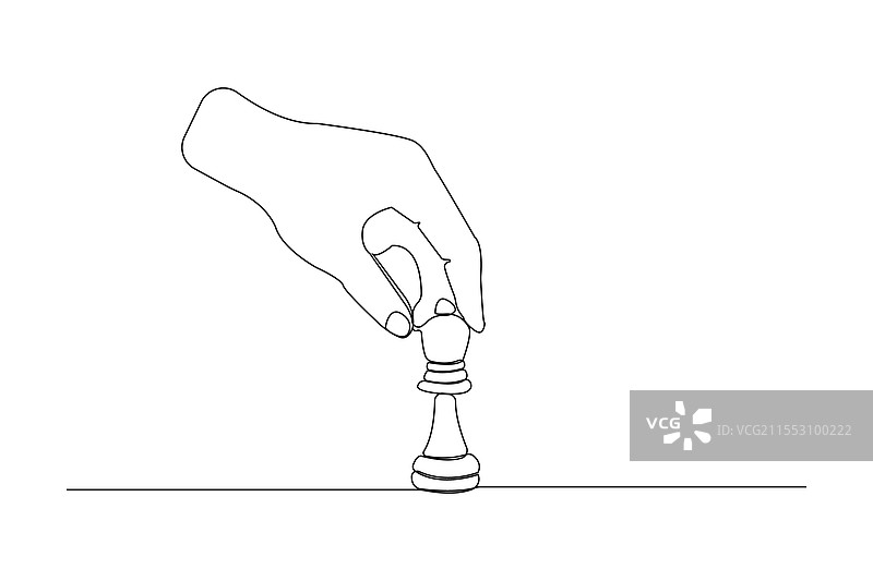 一笔画的手与棋子，象征着棋局游戏图片素材