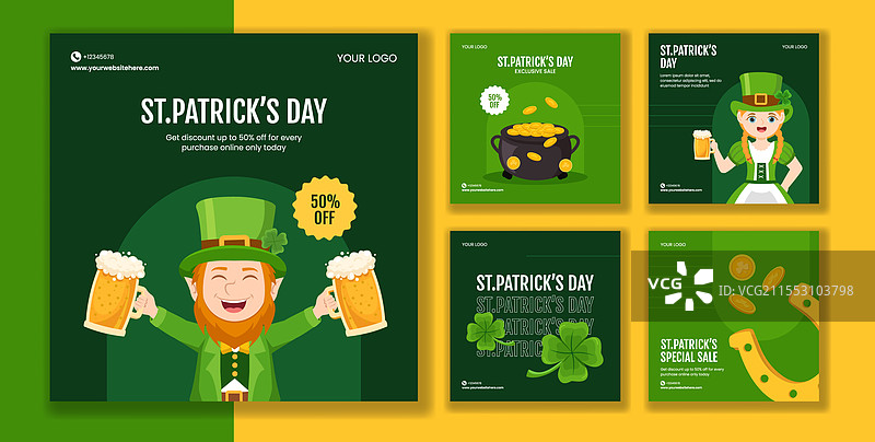 平面卡通手绘模板，适用于圣帕特里克节图片素材