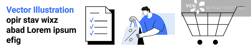 手拿购物袋的男人，清单和购物图片素材