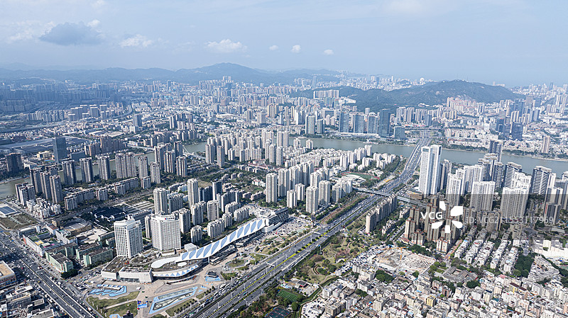 珠海南湾南屏城市大景航拍前山河图片素材