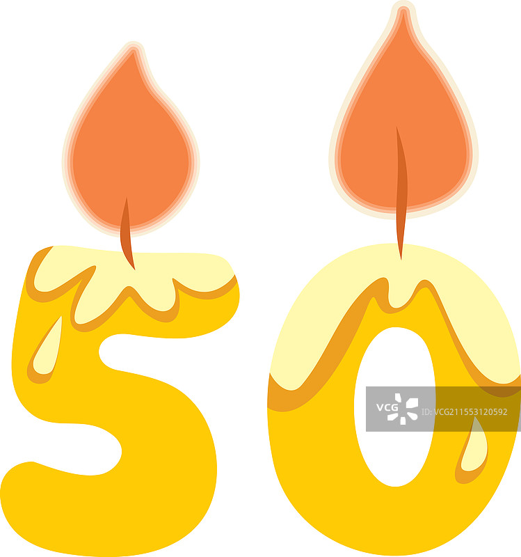 数字五十形状的蜡烛卡通设计图片素材