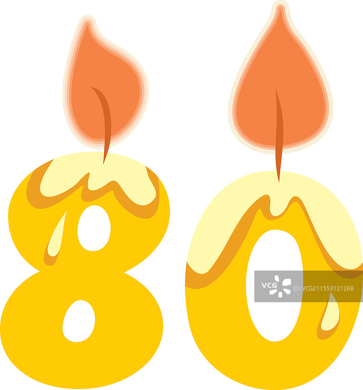 数字八十形状的蜡烛卡通设计图片素材