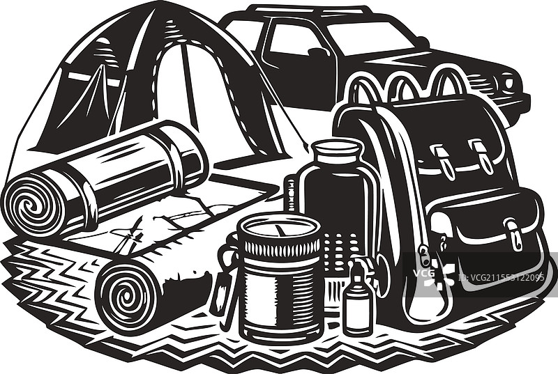 户外冒险露营背包剪影图片素材