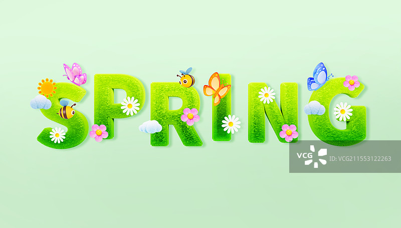 春天SPRING字体设计春天元素春天插画春天海报模板图片素材
