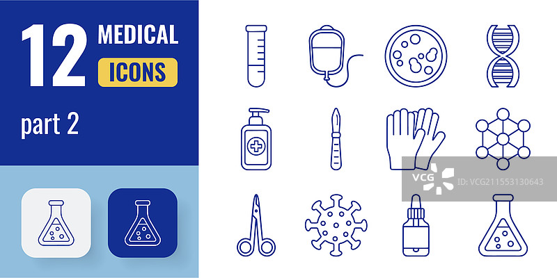 医疗线条图标集：实验室、病毒、DNA图片素材